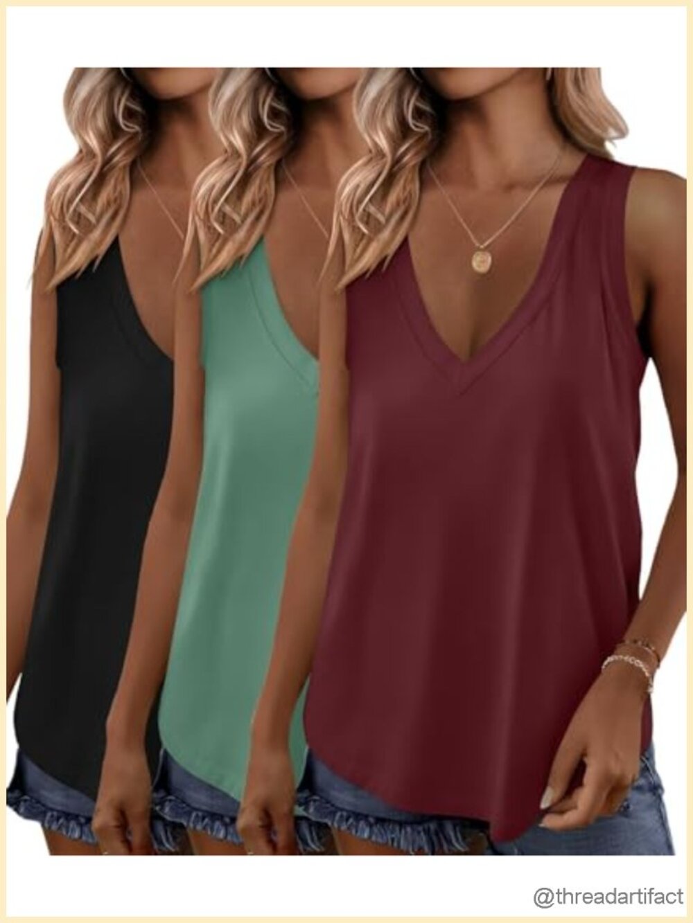 3 Pack Womens Tank Tops V Neck Loose Fit Sleeveless Casual Summer Tops